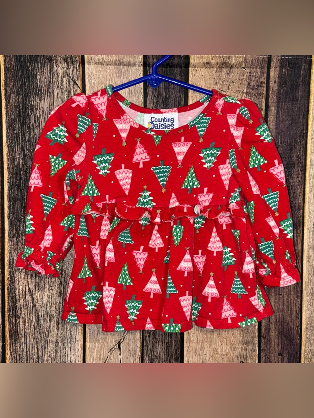 Counting Daisies Red Holiday Tree Tunic Sz  2T